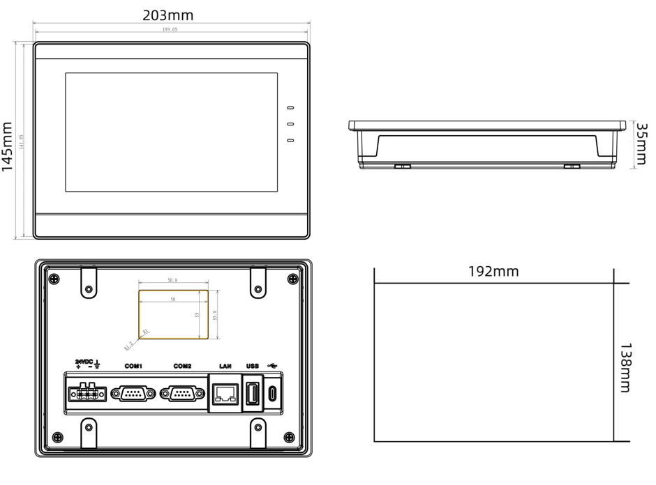 kích thước màn hình cảm ứng hmi