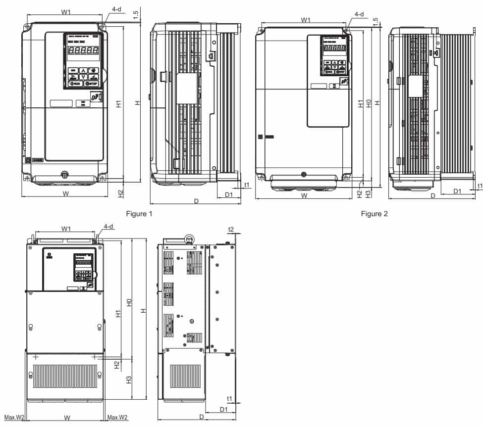 kích thước biến tần CIMR-AT4A0072AAA